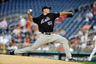 WASHINGTON, DC:  Chris Young #55 of the New York Mets pitches against the Washington Nationals at Nationals Park in Washington, DC.  (Photo by Greg Fiume/Getty Images)