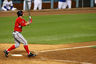 Los Angeles, CA, USA; Washington Nationals right fielder Bryce Harper (34) doubles during the seventh inning against the Los Angeles Dodgers at Dodger Stadium.  Mandatory Credit: Jake Roth-US PRESSWIRE